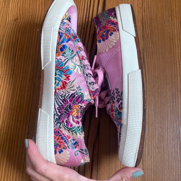 Superga pink floral colorful satin low top lace sneakers SIZE 10 - Picture 6 of 8